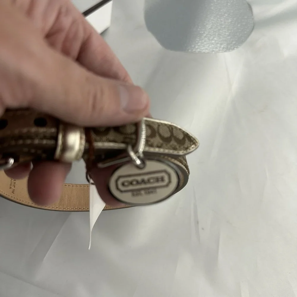 COACH Brown Signature Canvas Leather Dog Collar with Charms